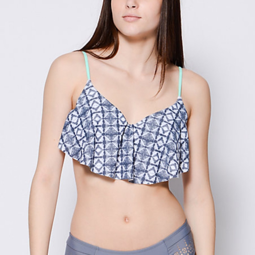Tie Dye Mint Grey Flounce Bikini Top